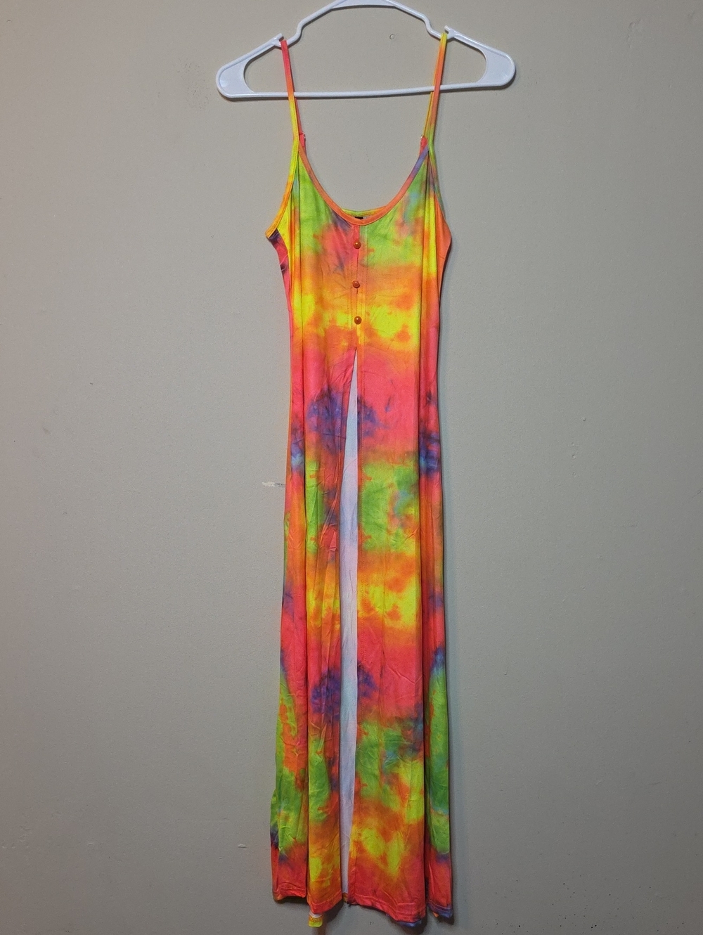 True Rock Open Front Maxi Overlay W/High Waisted Shorts Neon Tie-Dye